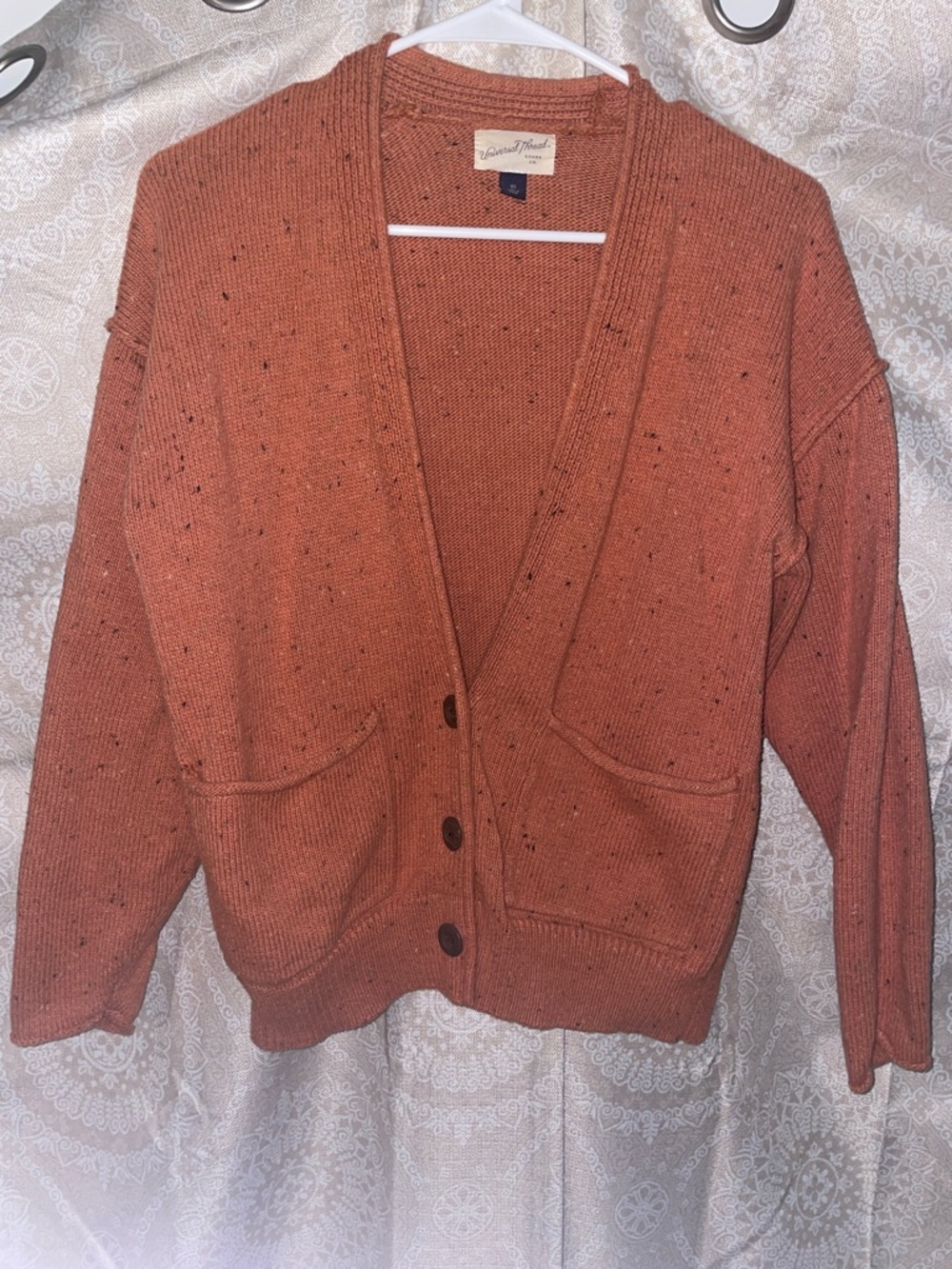 Universal Thread Rust Orange Button-Front Cardigan Sweater with Pockets